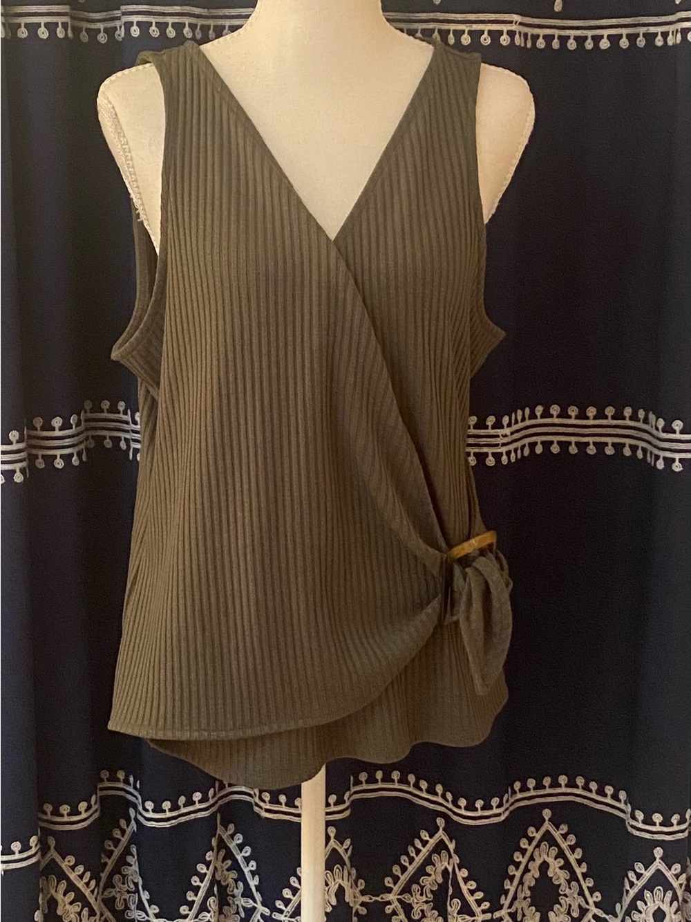 Express Olive Ribbed Sleeveless Wrap Tank with Side Tie